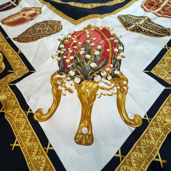 Vintage Carlisle Silk Scarf Made in Italy – Carriage & Jeweled Egg Motif - Picture 8 of 8